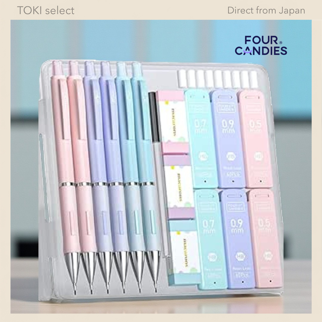 Four Candies Pastel Mechanical Pencil Set - Adorable Colors, 0.9mm, 3 Pencils Included, 360 HB Lead 