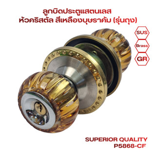 ลูกบิดประตูแสตนเลส  หัวคริสตัล สีเหลืองบุษราคัม (รุ่นถุง) No…