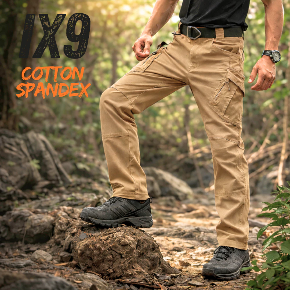 IX9 กางเกงคาร์โก้ ผ้ายืด cotton spandex หนา กางเกงยุทธวิธี มีช่องกระเป๋าหลายช่อง S-3XL
