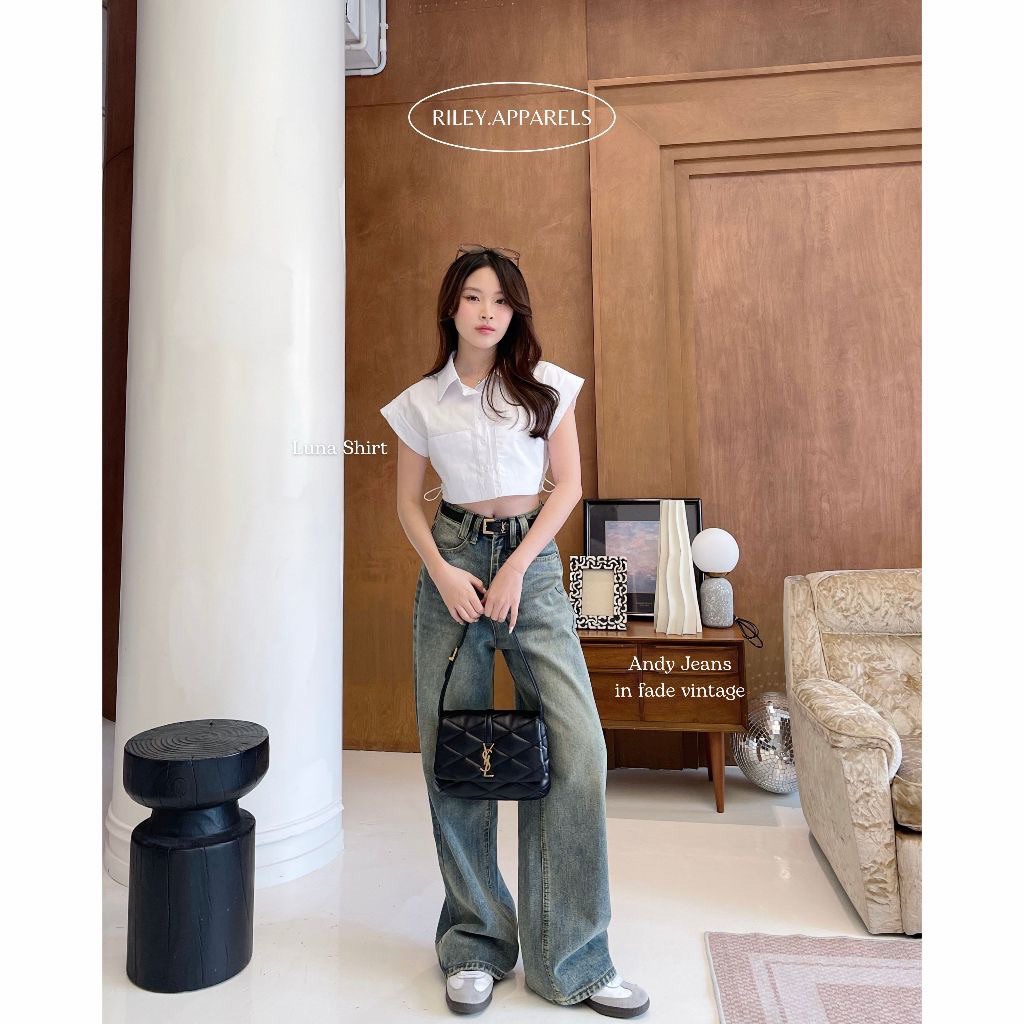 ✨มือ2 กางเกงยีนส์ ป้าย Riley.aprels ไซส์ L สี Fade Vintage (ตำหนิตัดขา ยาว38นิ้ว)✨