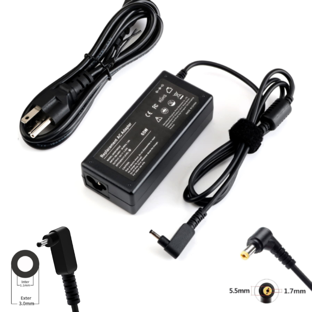For Acer อะแดปเตอร์โน๊ตบุ๊ค19V3.42A(65W) หัวขนาด มีหัว2ขนาด 3.0x1.1/5.5*1.7mm พร้อมสายไฟAC Laptop Power Notebook Adapter