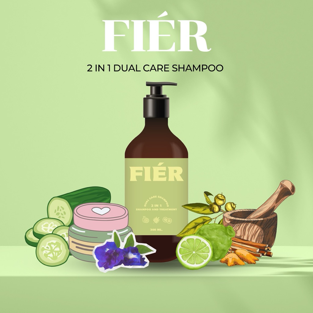(Shampoo ว่านแม่มด 2 in 1 ผสมครีมนวด)  FIER DUAL CARE ORGANIC SHAMPOO แชมพูออแกนิค  ลดความมัน เร่งผมยาว