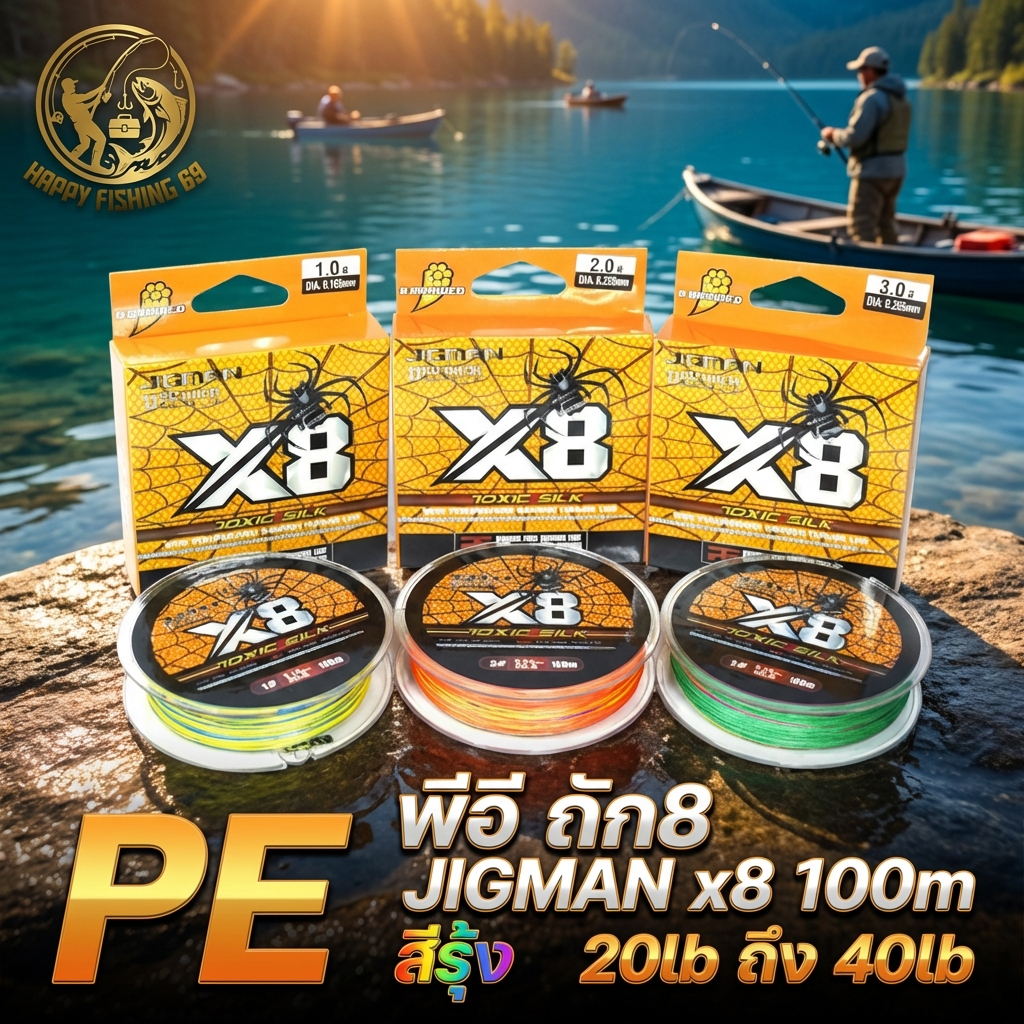 [item063] สาย PE พีอี ถัก8 PE JIGMAN x8 100m สีรุ้ง ขนาด 20lb ถึง 40lb