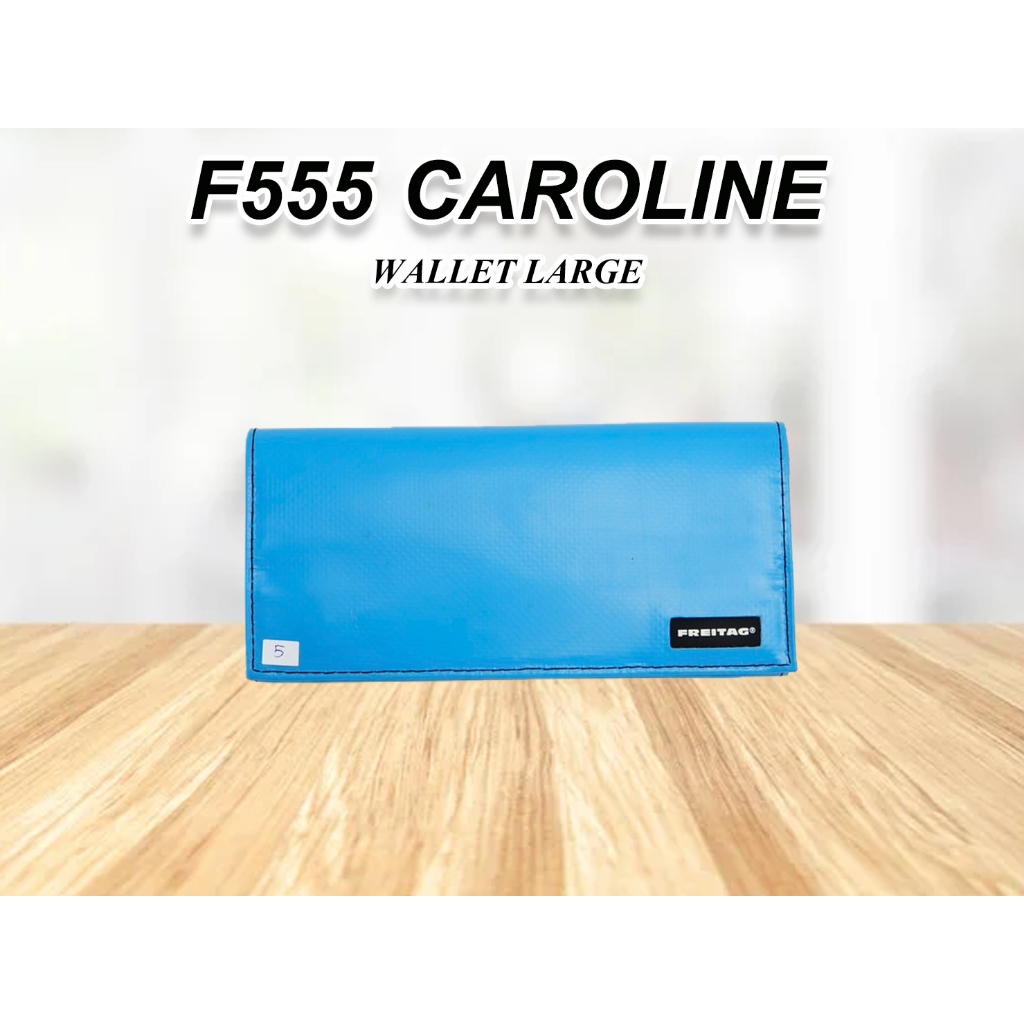 F555 CAROLINE กระเป๋าสตางค์ใบยาว (ผ้าฟ้า-ไส้ดำ) มือ1 (มีตราปั๊ม♟R) (5)