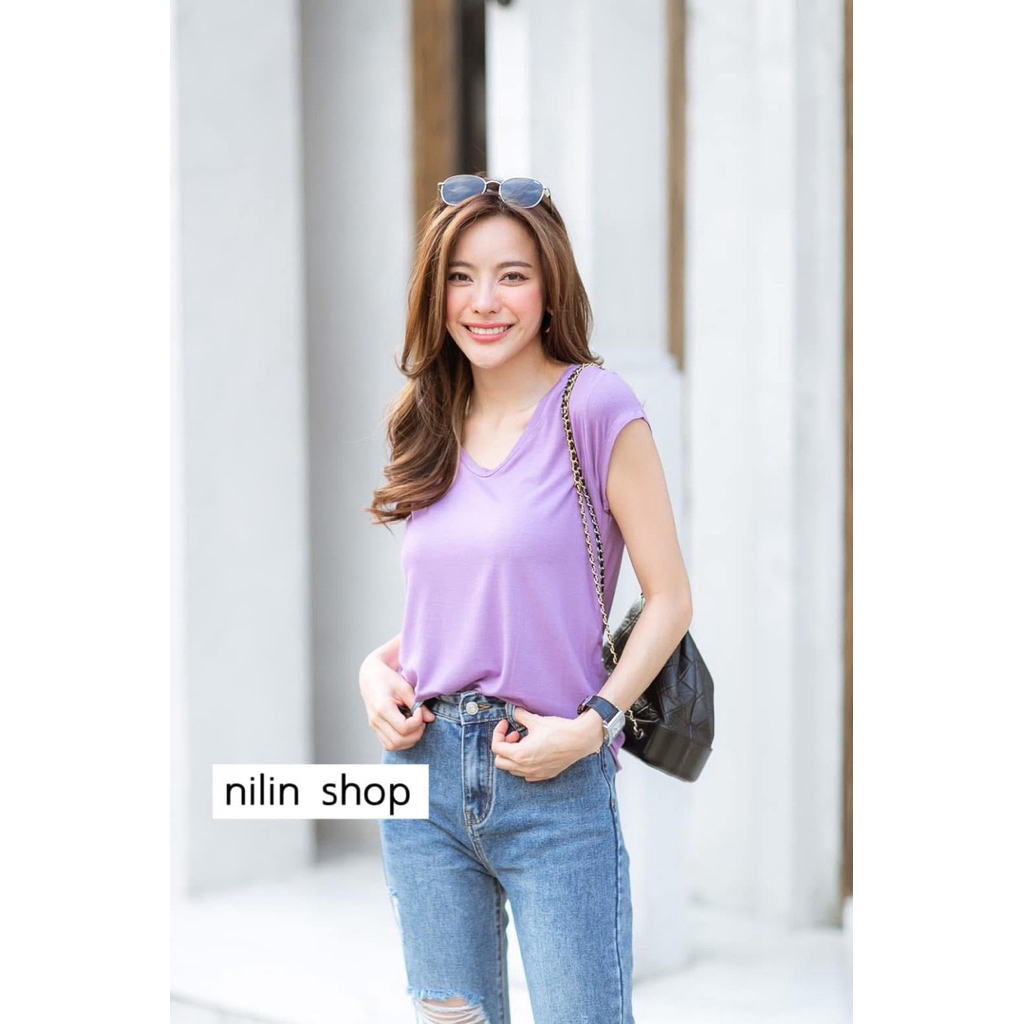 เสื้อยืดคอวีผ้าเรย่อนรุ่น916