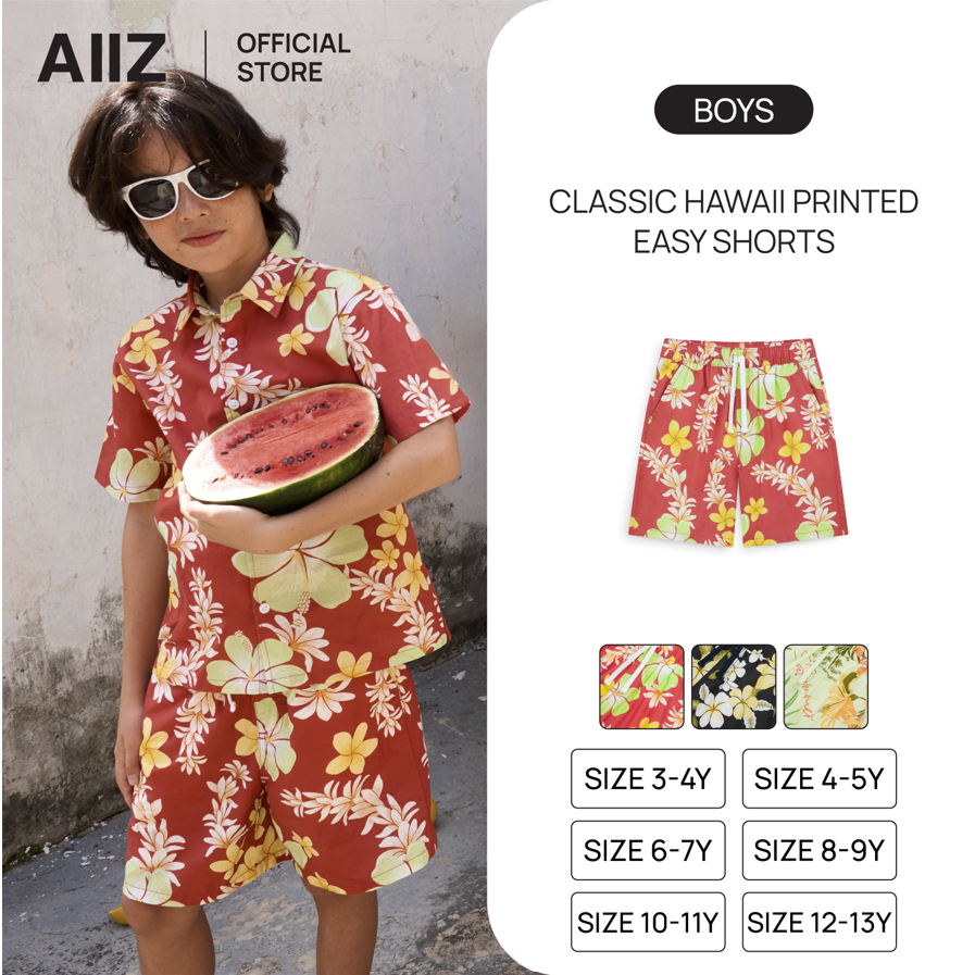 AIIZ (เอ ทู แซด) - AIIZ กางเกงขาสั้นเด็กเอวยางยืดพิมพ์ลายฮาวาย AIIZ Boy's Classic Hawaii Printed Eas