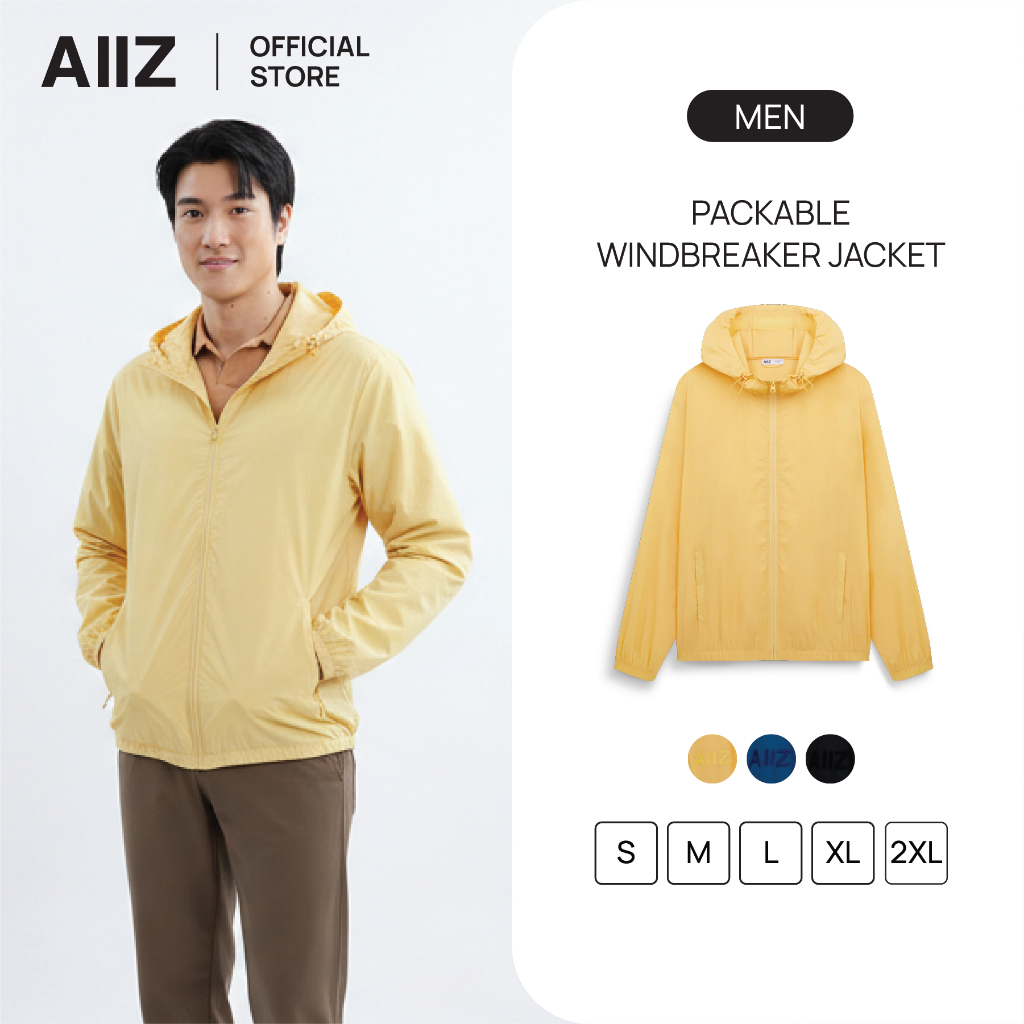 AIIZ เสื้อแจ็กเก็ตผู้ชายมีฮู้ดพับได้ AIIZ Men's Packable Windbreaker Jacket