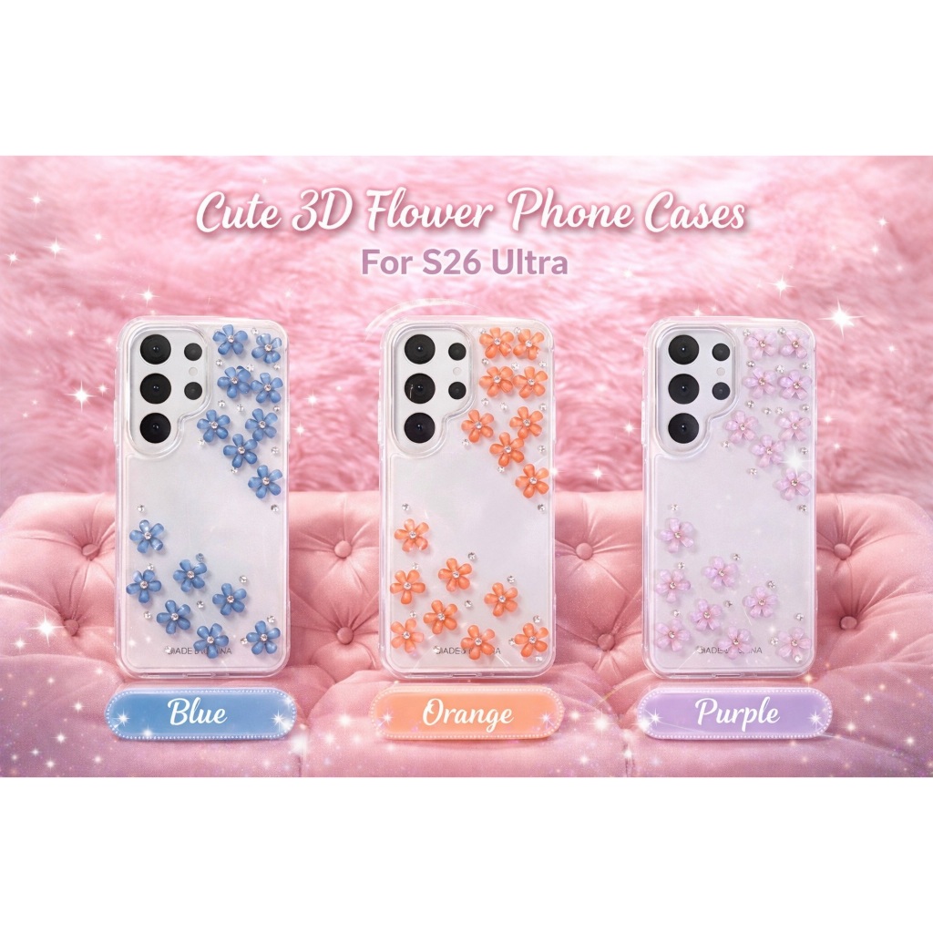 ส่งจากไทย ส่งเร็ว1-2วัน case เคสโทรศัพท์มือถือSamsung S26ultra i15promax i16promax i17เคสใสประดับดอกไม้3Dคริสตัล สวยหรู