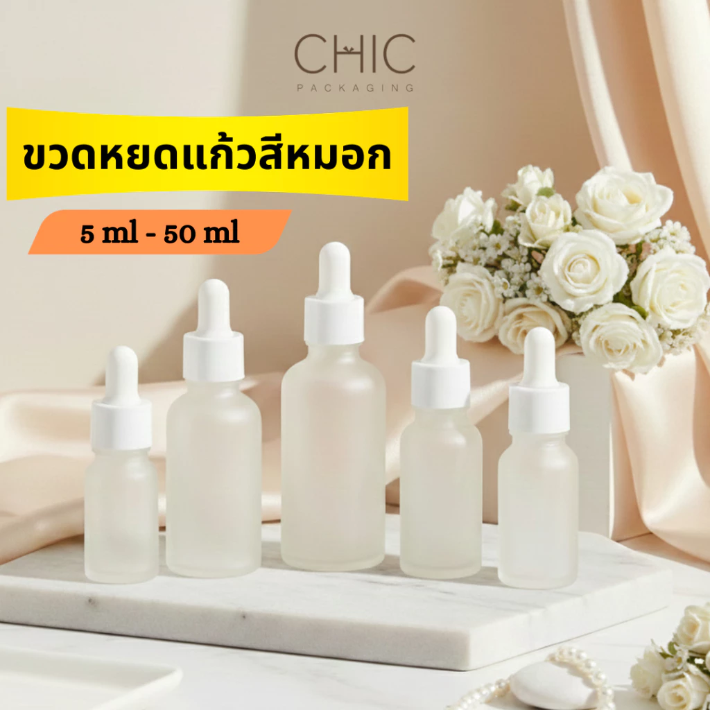 ขวดหยดแก้วสีขาวหมอก ขนาด5/10/15/20/30/50ml ขวดดรอปเปอร์ ใส่เซรั่ม ใส่น้ำมันหอมระเหย Frosted Glass