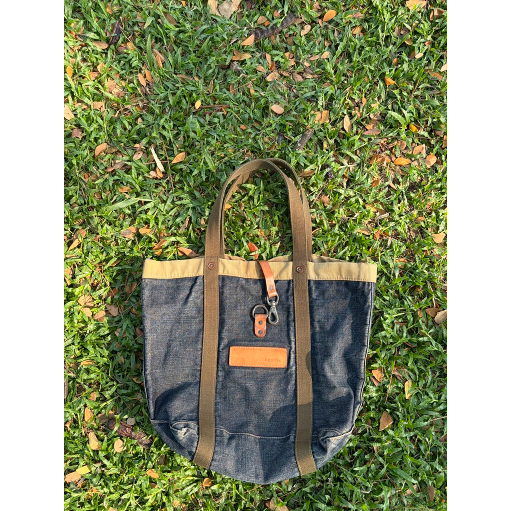 Pronto Denim Tote Bag ผ้าเดนิมยีนส์ดิบ 12-14oz  (2013) สภาพเซอร์เฟดตามรูป (มือสอง) สินค้า Exclusive 