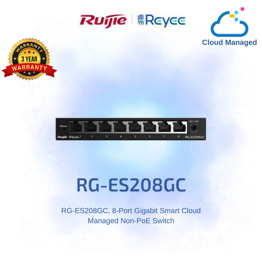 RG-ES208GC, 8-Port Gigabit Smart Cloud Managed Non-PoE Switch