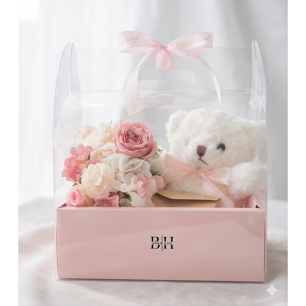 ของขวัญ กล่องดอกไม้+ตุ๊กตาหมี