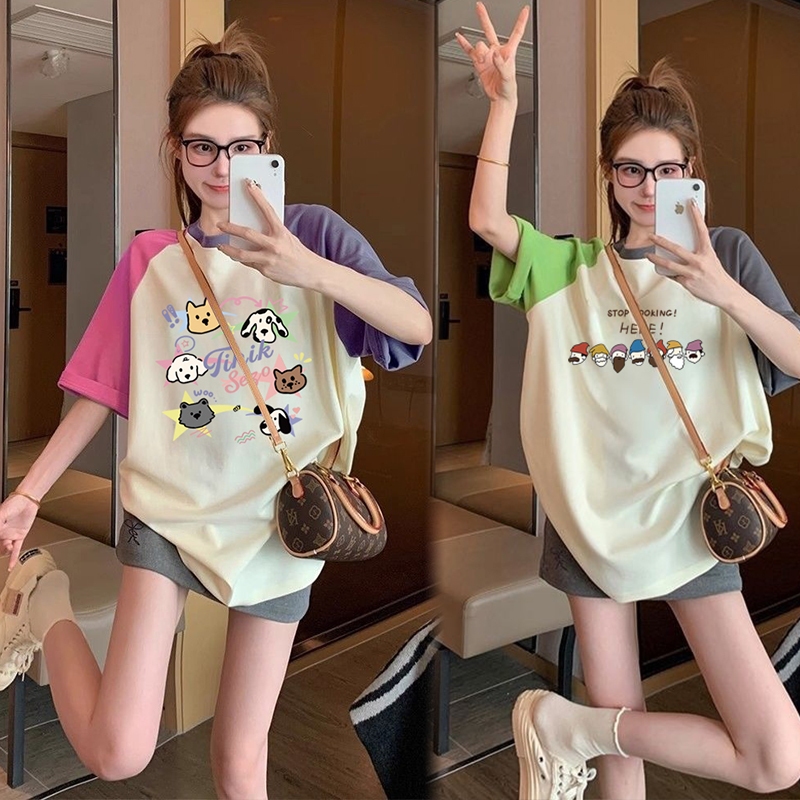 เสื้อยืดสวยๆผู้หญิงลายการ์ตูนน่ารักๆ oversize เสื้อผ้าสาวอวบไซซ์ใหญ่ แฟชั่น เสื้อโอเวอร์ไซส์เกาหลี ไหล่สโลป ทูโทน มาใหม่ – โปรปัง
