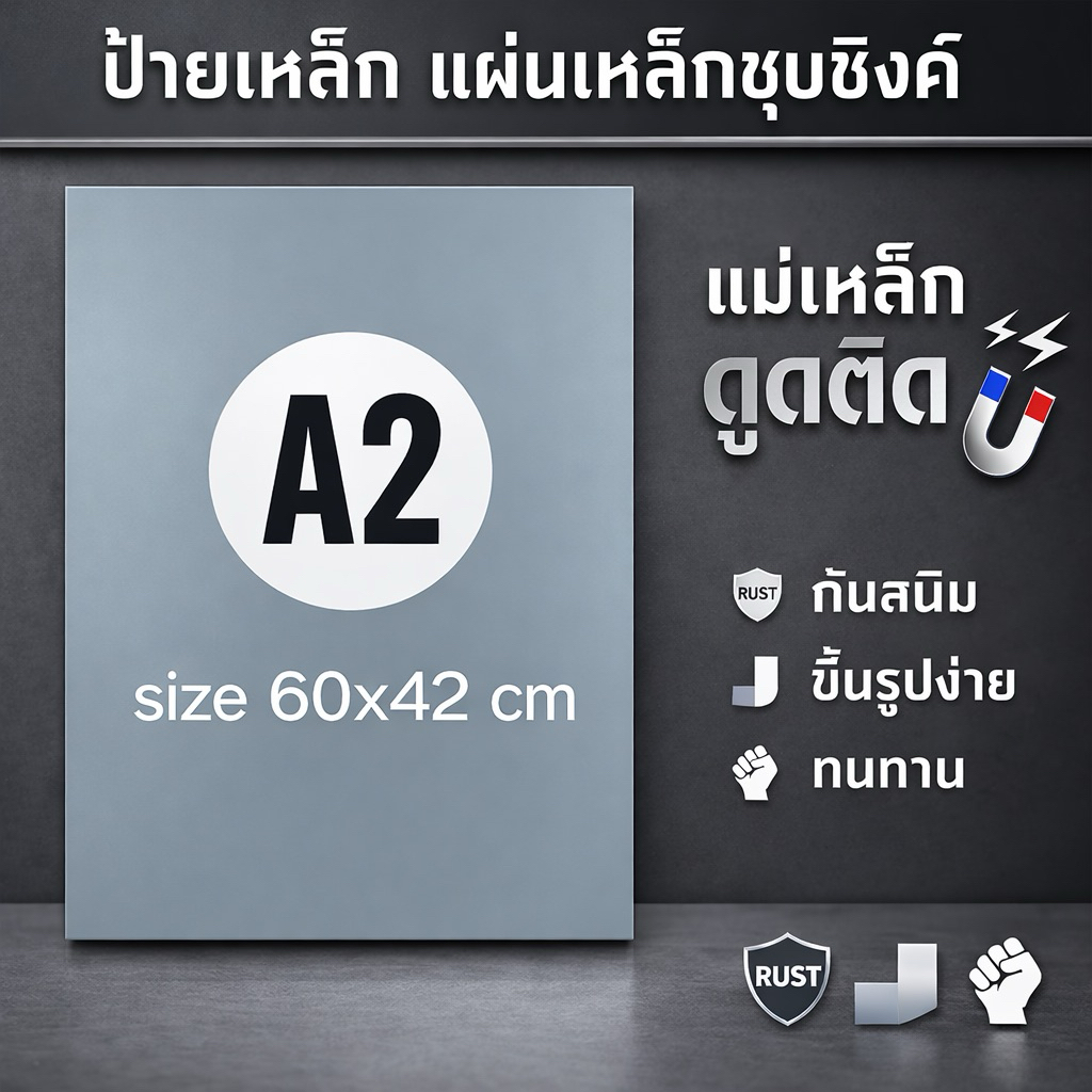 ป้ายเหล็ก DIY แผ่นเหล็ก แผ่นเหล็กที่แม่เหล็กดูดติดได้ แผ่นเหล็กซิงค์ หนา 0.8/1.0 mm ขนาด A2 (60x42 cm)