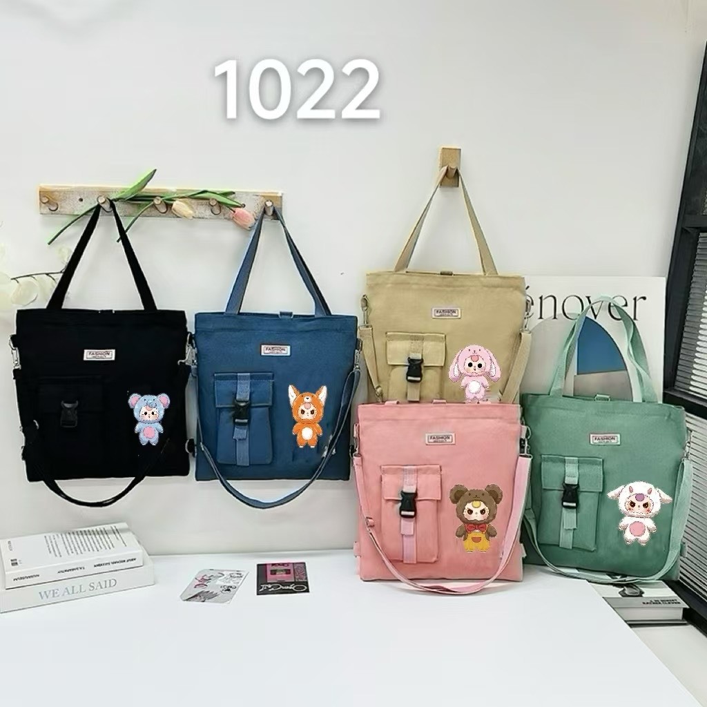 DNN#สุ่มสี กระเป๋าทรงถุงผ้าแคนวาส กระเป๋าผ้าสะพายไหล่+สะพายข้าง ขนาด34*36ชม.