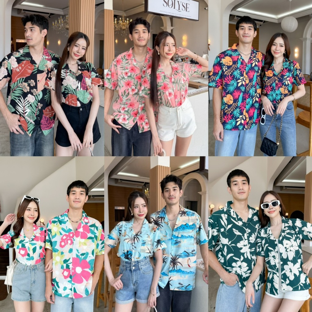 [S-4XL] เสื้อฮาวายแขนสั้นผ้าลายดอกสีสันสดใสผ้านิ่มลื่น.V2