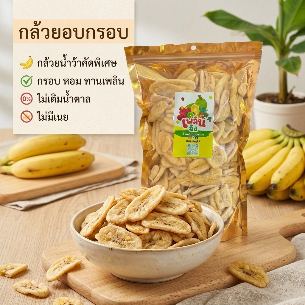 สูตรใหม่เนื้อฟูไม่ฝาด! กล้วยอบกรอบ ขนาด1กิโล**กล้วยน้ำว้า อบกรอบ ไม่มีน้ำตาลไม่มีเนยสูตรธรรมชาติ
