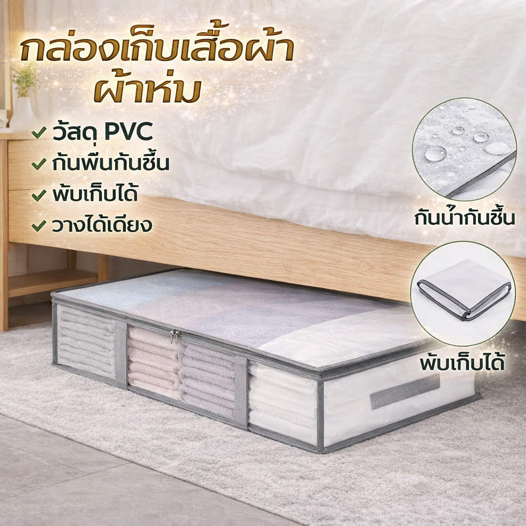 ถุงเก็บผ้านวม/เสื้อผ้า ถุงเก็บของอเนกประสงค์ ความจุใหญ่ รุ่นหนาพิเศษ กันน้ำ กันชื้น พับได้ มีหน้าต่างใส เหมาะสำหรับเก็บใ