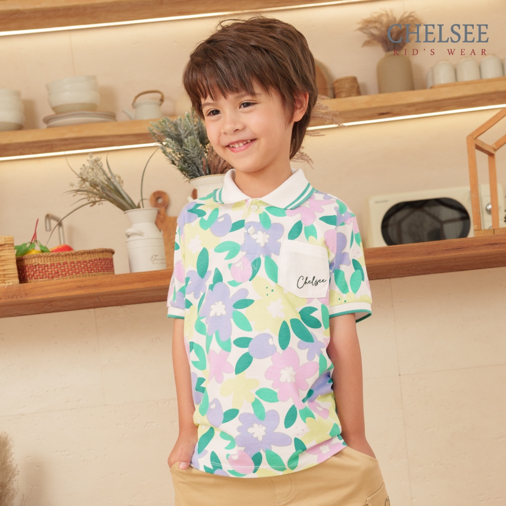 Chelsee เสื้อโปโล แขนสั้น ลายดอกไม้ Summer อายุ 1.5-10 ปี ผ้า 100%Cotton เด็กผู้ชาย เสื้อผ้าเด็กโต รุ่น 128252
