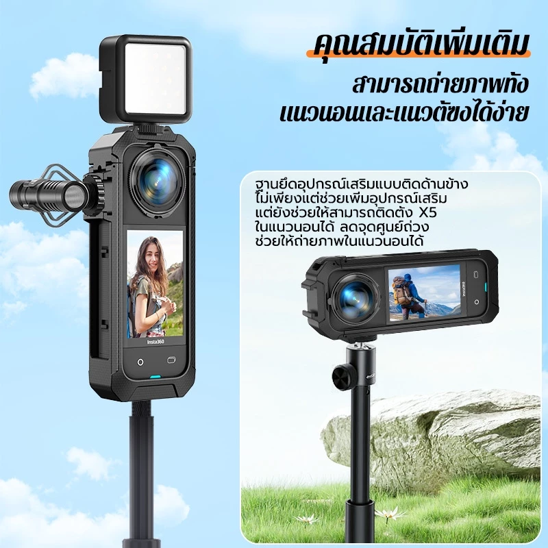 กรงป้องกันโลหะ สำหรับกล้อง Insta360 X5/X4AIRผลิตจากอลูมิเนียมอัลลอยด์ มีโครงกรงพร้อมฝาครอบเลนส์ซิลิโคน thumbnail 6
