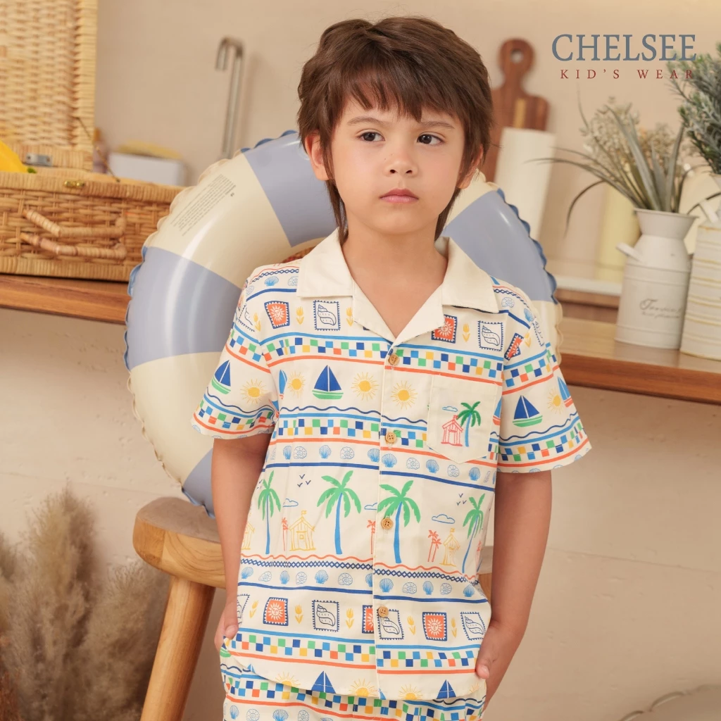 Chelsee เสื้อเชิ้ตฮาวาย กางเกงขาสั้น ธีมทะเล 100%Cotton เด็กผู้ชาย อายุ 1.5-10 ปี เสื้อผ้าเด็กโต รุ่น 128254/128248