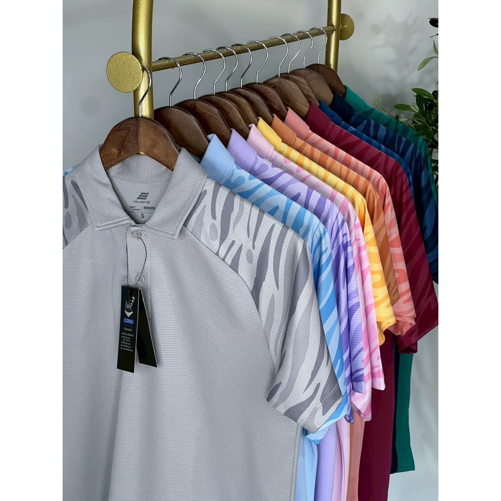 poligan เสื้อโปโล รุ่น PS031 เสื้อโปโลไหล่สโลป ลายพราง