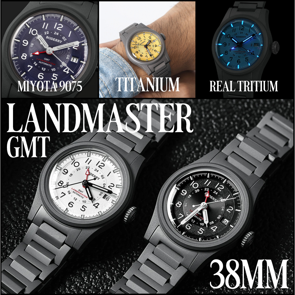 [Pre-order][Hi-Beat] BODERRY LANDMASTER GMT Watch 38MM Dome Sapphire Miyota 9075 นาฬิกา GMT