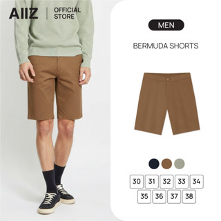 AIIZ กางเกงชิโน่ขาสั้นผู้ชายเอวยางยืดผ้าโพลีเอสเตอร์
