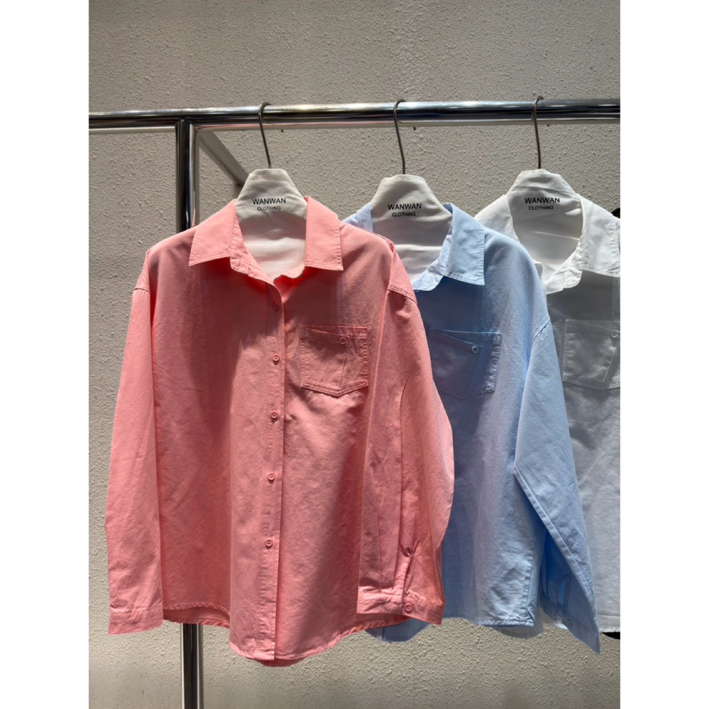 พร้อมส่งเสื้อเชิ้ตแขนยาวรุ่นกระเป๋า1ข้างผ้าคอตตอนยีนส์(0355)