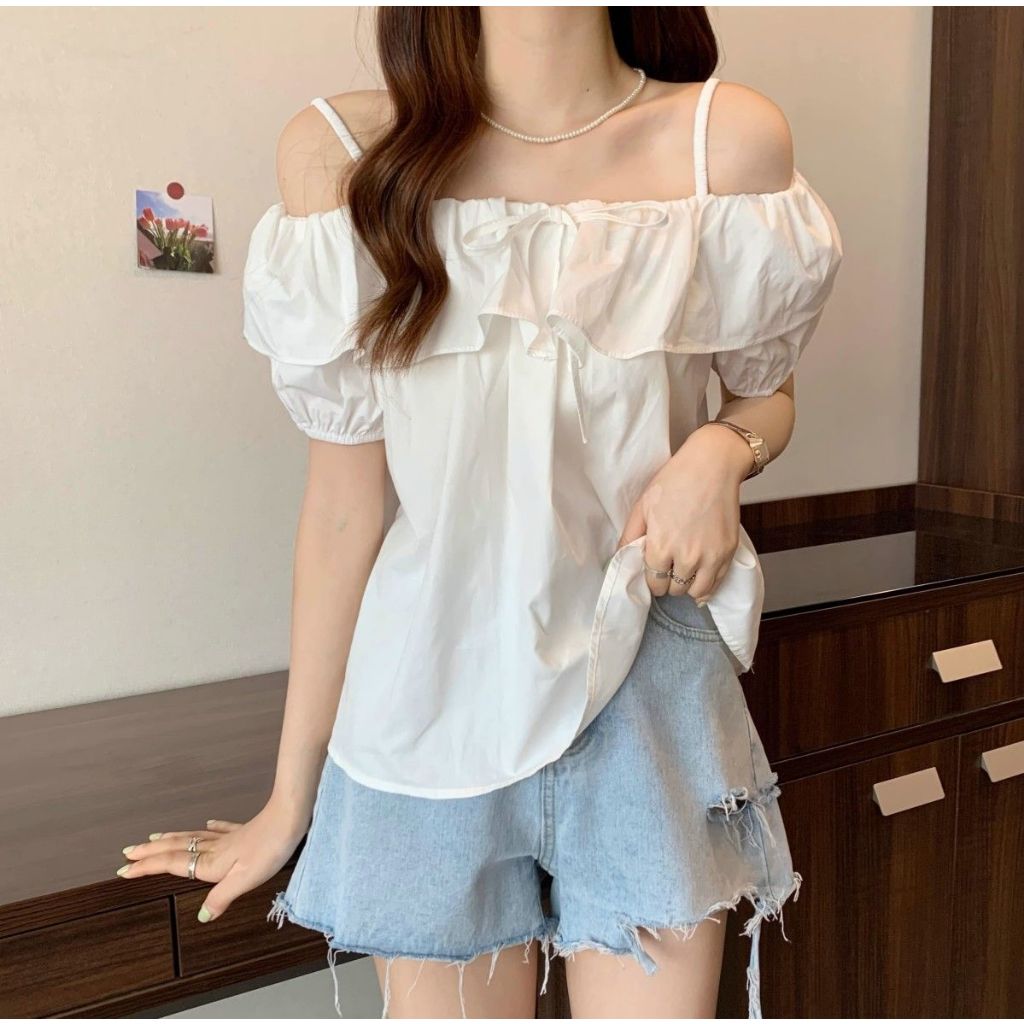 🧡LINNA🧡Hใบบัว สีทึบ หวาน สุภาพสตรี เสื้อเชิ้ต เวอร์ชั่นเกาหลี