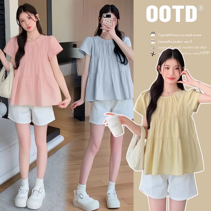 เสื้อเชิ้ตแขนสั้นคอกลมทรงหลวมสำหรับผู้หญิงในฤดูร้อน สวมใส่สบายและระบายอากาศได้ดี ช่วยให้ดูผอมเพรียวW630