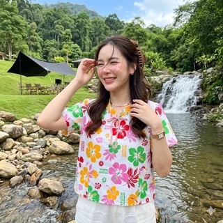 (พร้อมส่งจากไทย) เสื้อคอจีนผู้หญิง เสื้อลายดอกใส่วันสงกรานต์ ผ้าฝ้ายพิมพ์ลายทรงสวยใส่สบาย