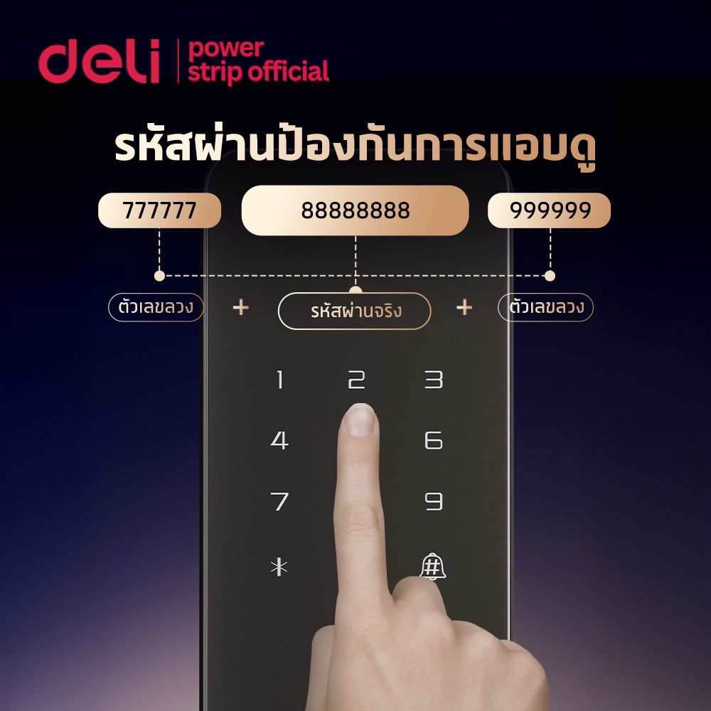 Deli ที่ล็อคประตูดิจิตอล กลอนประตูดิจิตอล สแกนนิ้ิว การ์ด รหัส กุญแจ ประกัน1ปี Digital Door Lock รูปที่ 6