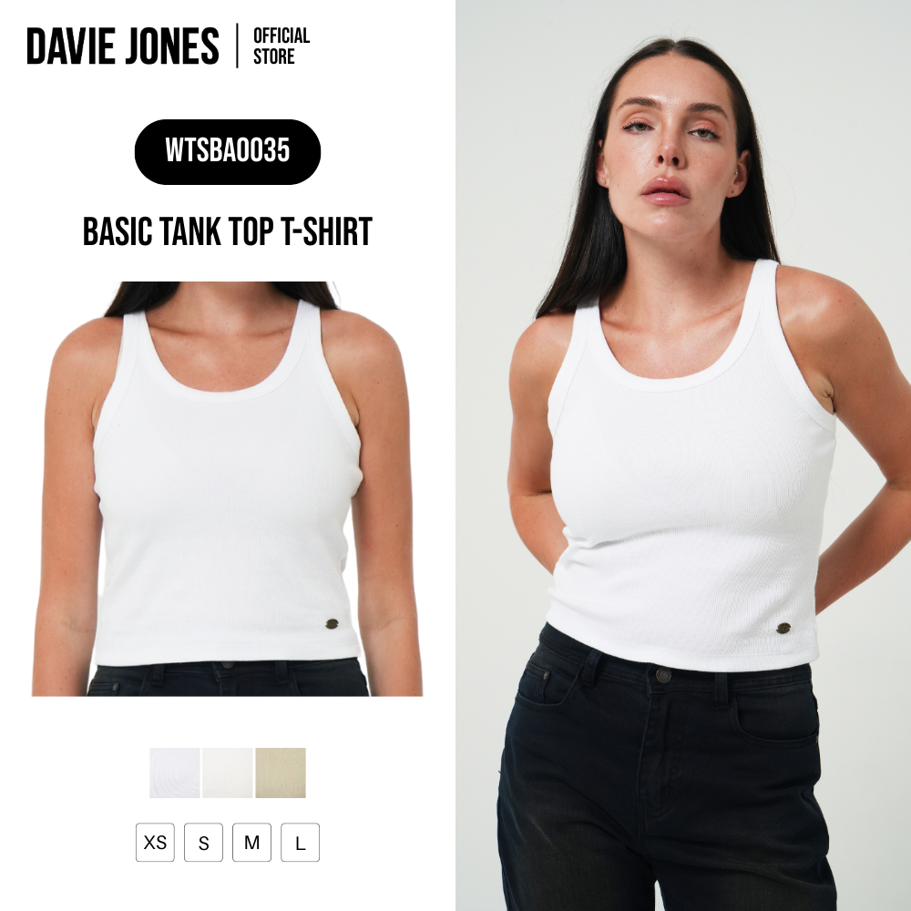 DAVIE JONES WOMEN [BE FEARLESS] เสื้อกล้ามผู้หญิง Tank Top T-Shirt สีขาว ครีม กากี BA0035