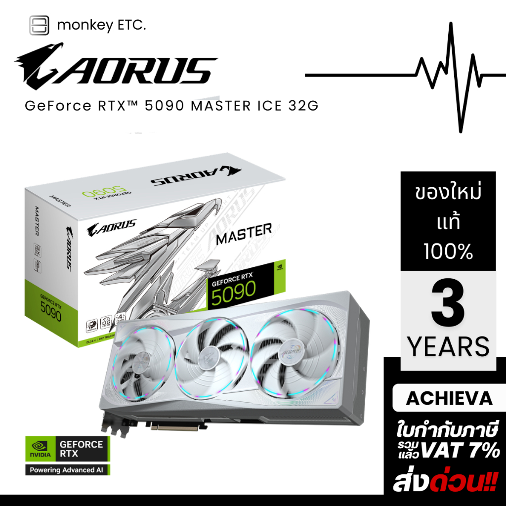 VGA การ์ดจอ GIGABYTE AORUS GeForce RTX 5090 MASTER ICE 32GB GDDR7