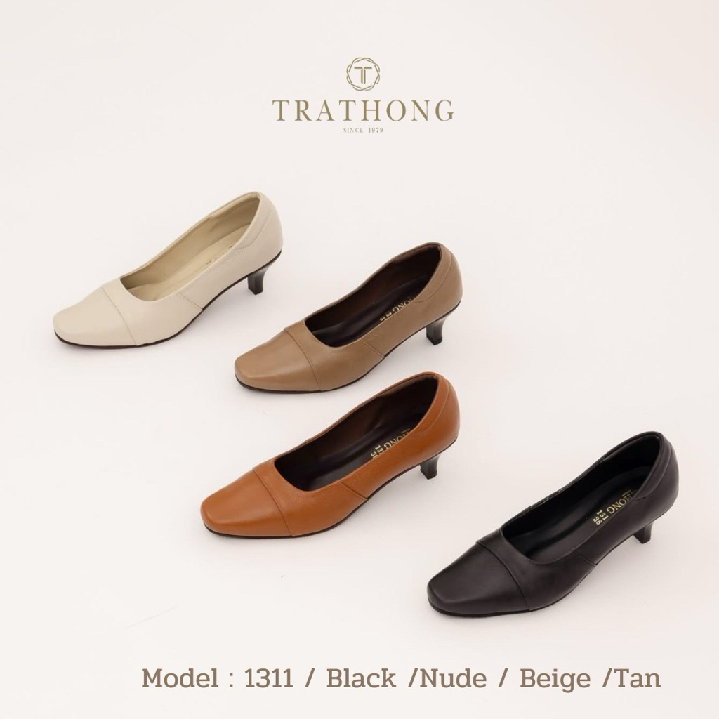 TRATHONG (ตราทอง) รุ่น 1311 รองเท้าคัชชูผู้หญิง หนังแท้นิ่ม ส้นสูง 1.5 นิ้ว ทรงปลายตัดเดินสบายไม่กัด