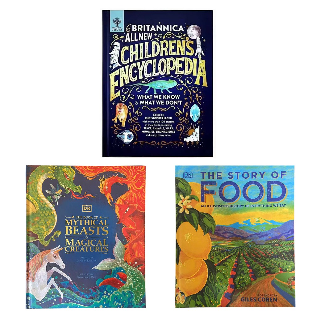 Hardcover DK Mythical Creatures Encyclopedia + Food History Book and Britannica All New Children's Encyclopedia
