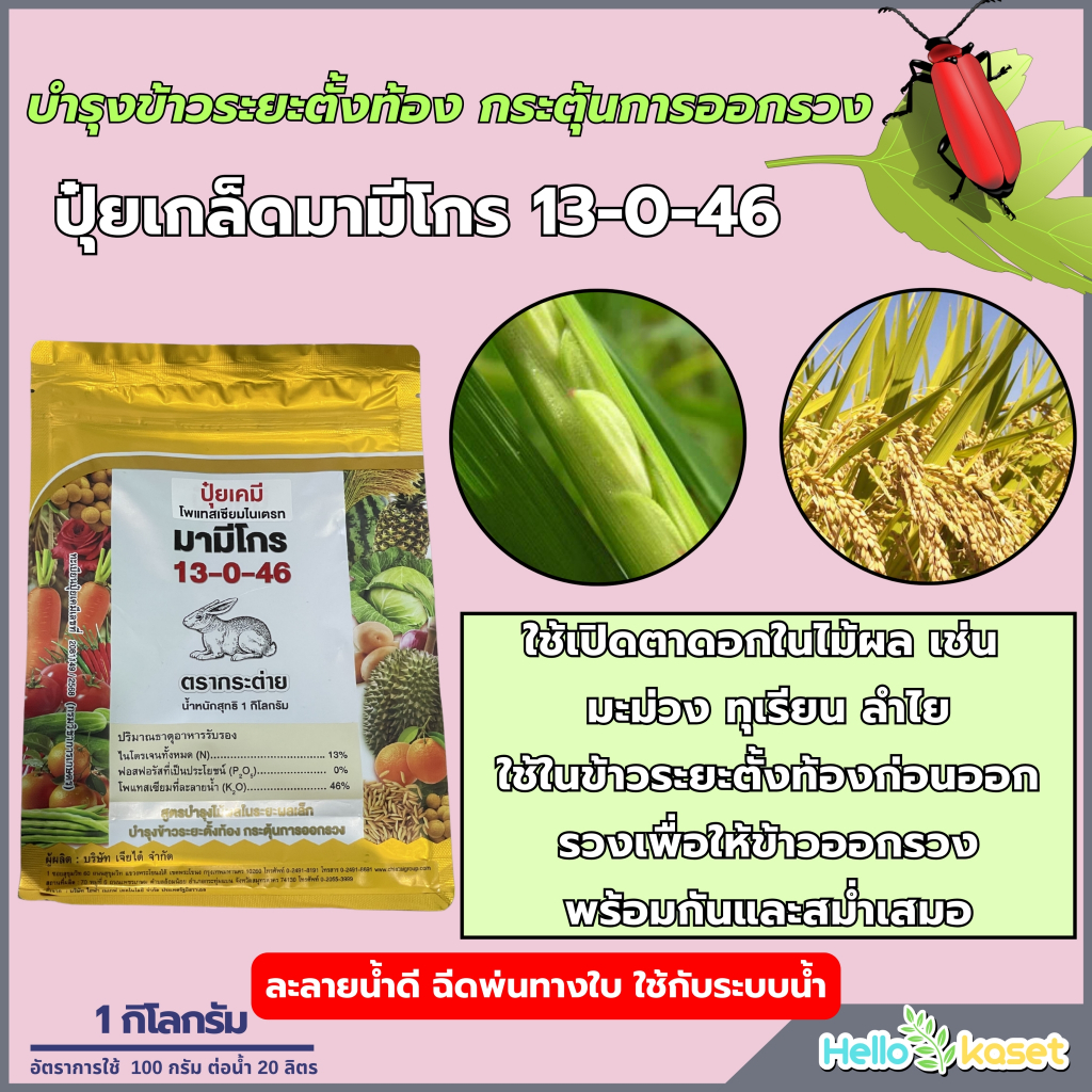 ปุ๋ยเกล็ด 13-0-46 กระต่าย ปุ๋ยเกล็ดมามีโกร บำรุงต้น บำรุงดอก ขนาด 1 กิโล