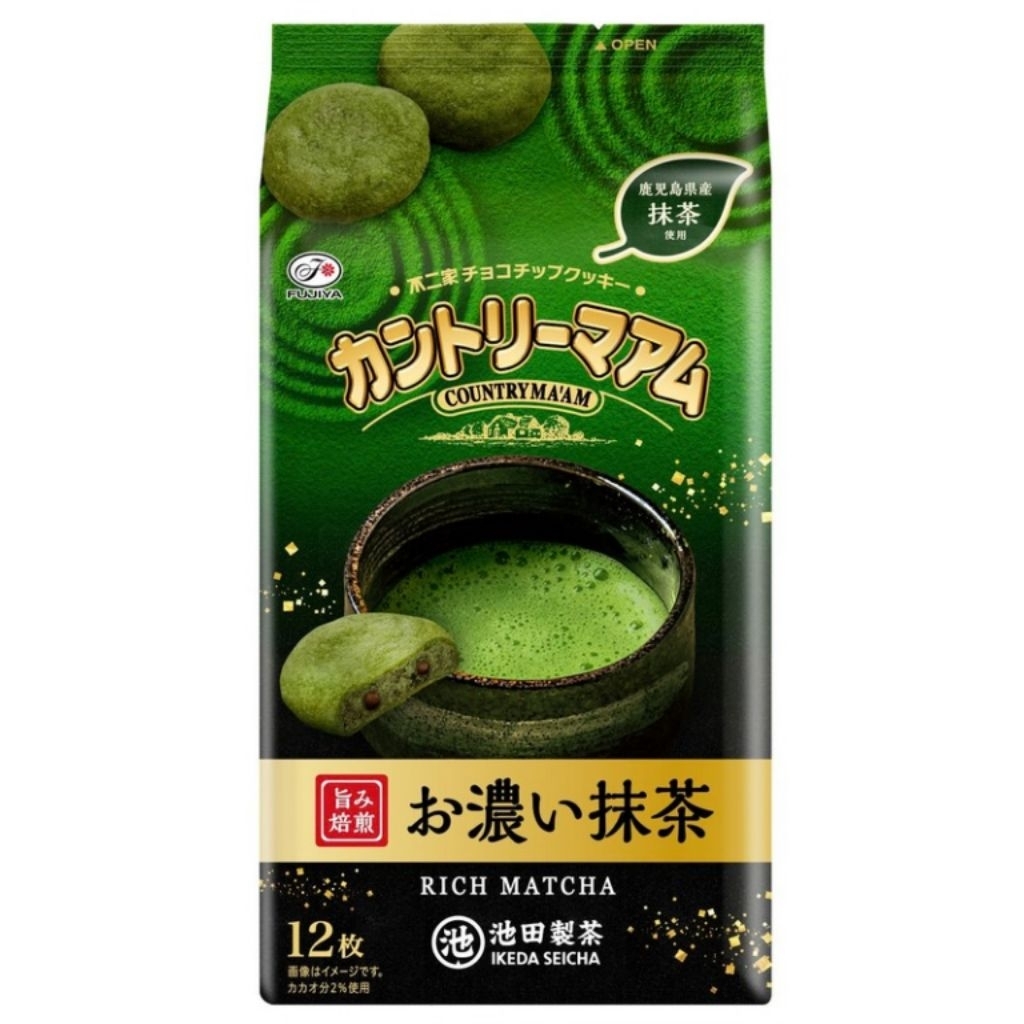 คุกกี้รสชาเขียวผสมช็อกโกแลตชิพ Fujiya Country Ma'am Rich Matcha  คุกกี้ ชาเขียว เข้มข้น (108g) ขนมญี่ปุ่น