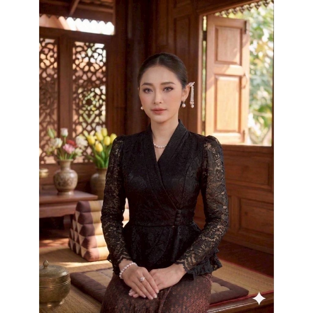 เสื้อไทยประยุกต์ เสื้อลูกไม้อิตาลี ไซส์ 32-44