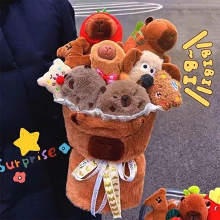 ช่อคาปิบาร่า Capybara ตุ๊กตาช่อดอกไม้ ตุ๊กตาน่ารัก ของขวัญวันเกิด ขวัญวาเลนไทน์ ถุงของขวัญ + โคมไฟ