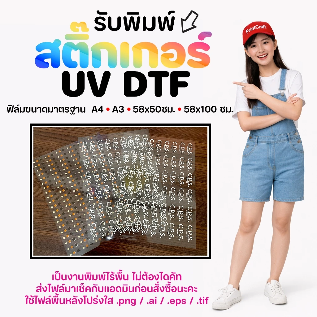 สติ๊กเกอร์ UV DTF [A3] เคลือบเงาพรีเมียม กันน้ำกันรอย สั่งผลิตตามแบบของลูกค้า