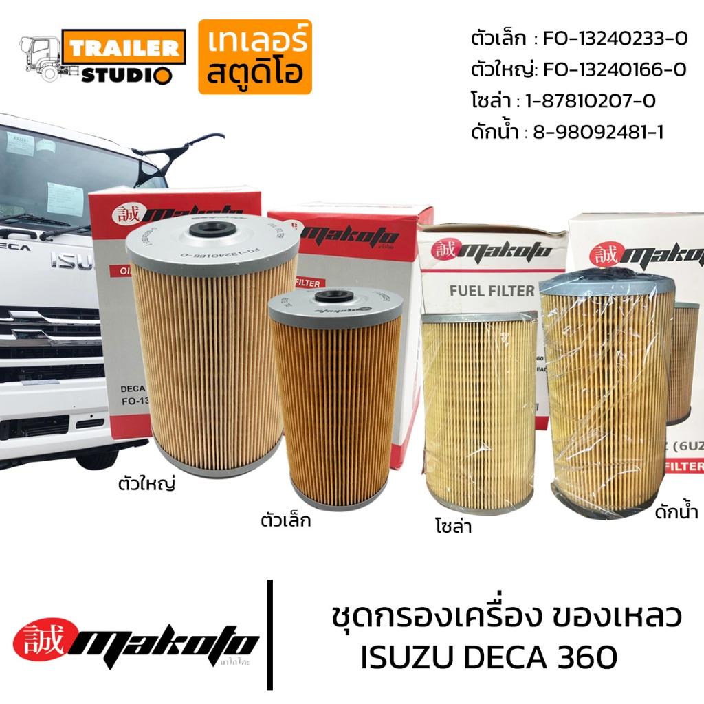 [SET] ชุดกรองน้ำมันเครื่อง ISUZU DECA360 (เครื่อง 6UZ) MAKOTO ไส้กรองน้ำมันเครื่อง เชื้อเพลิง ดักน้ำ โซล่า (1ชุด4ลูก)