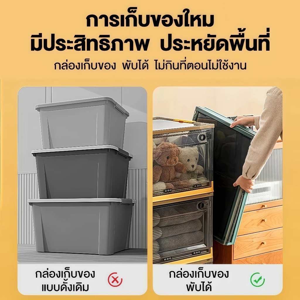 【อัปเกรดใหม่เอี่ยม】กล่องเก็บของ พับเก็บได้ กล่องพลาสติกอเนกประสงค์ เปิดได้3ด้าน  มีซ้อนได้ อเนกประสงค์ มีล้อ กันความชื้น thumbnail 3