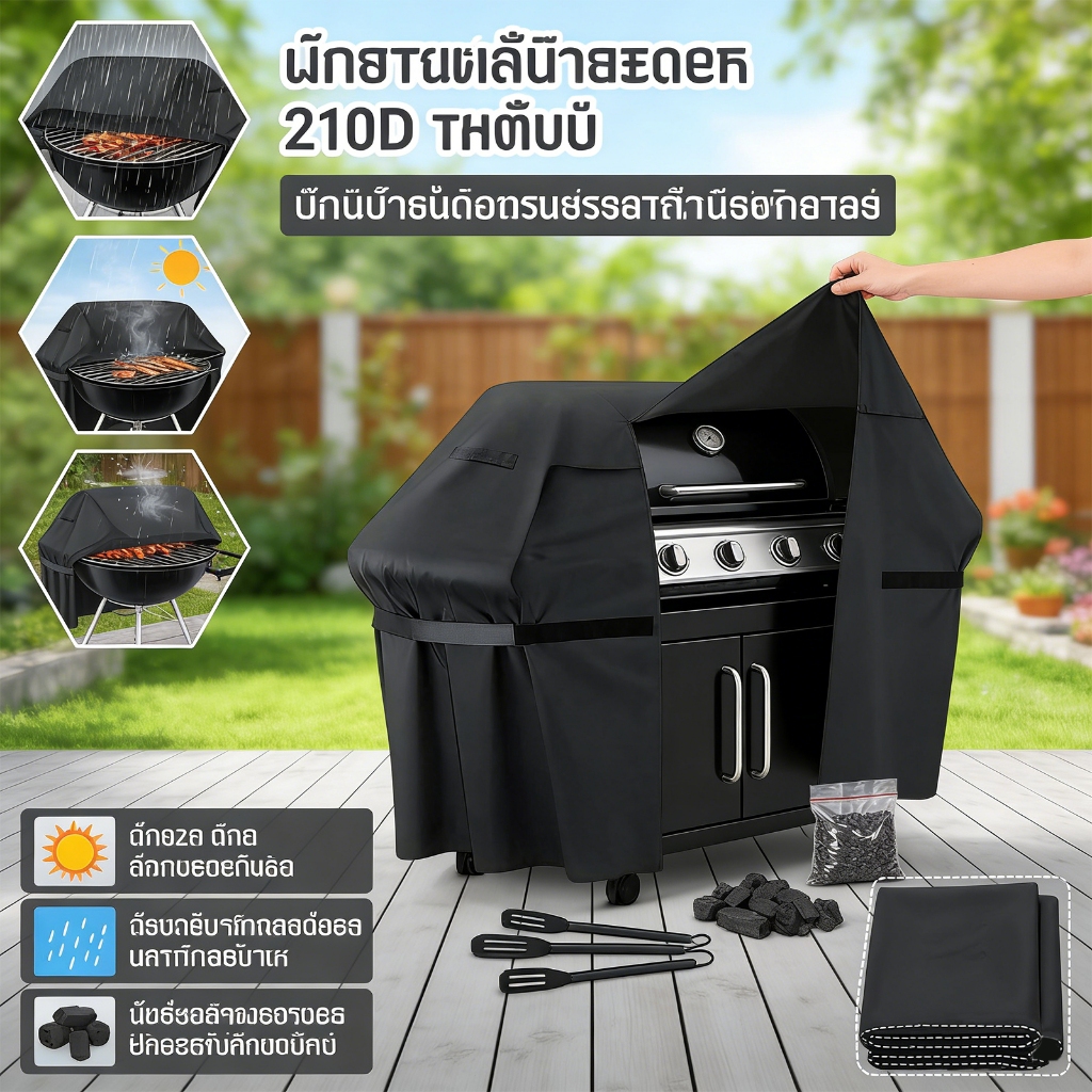 BBQ Grill Cover 210D Oxford Fabric Barbecue BBQ Cover Heavy Duty Waterproof Dust-proof Grill Cover