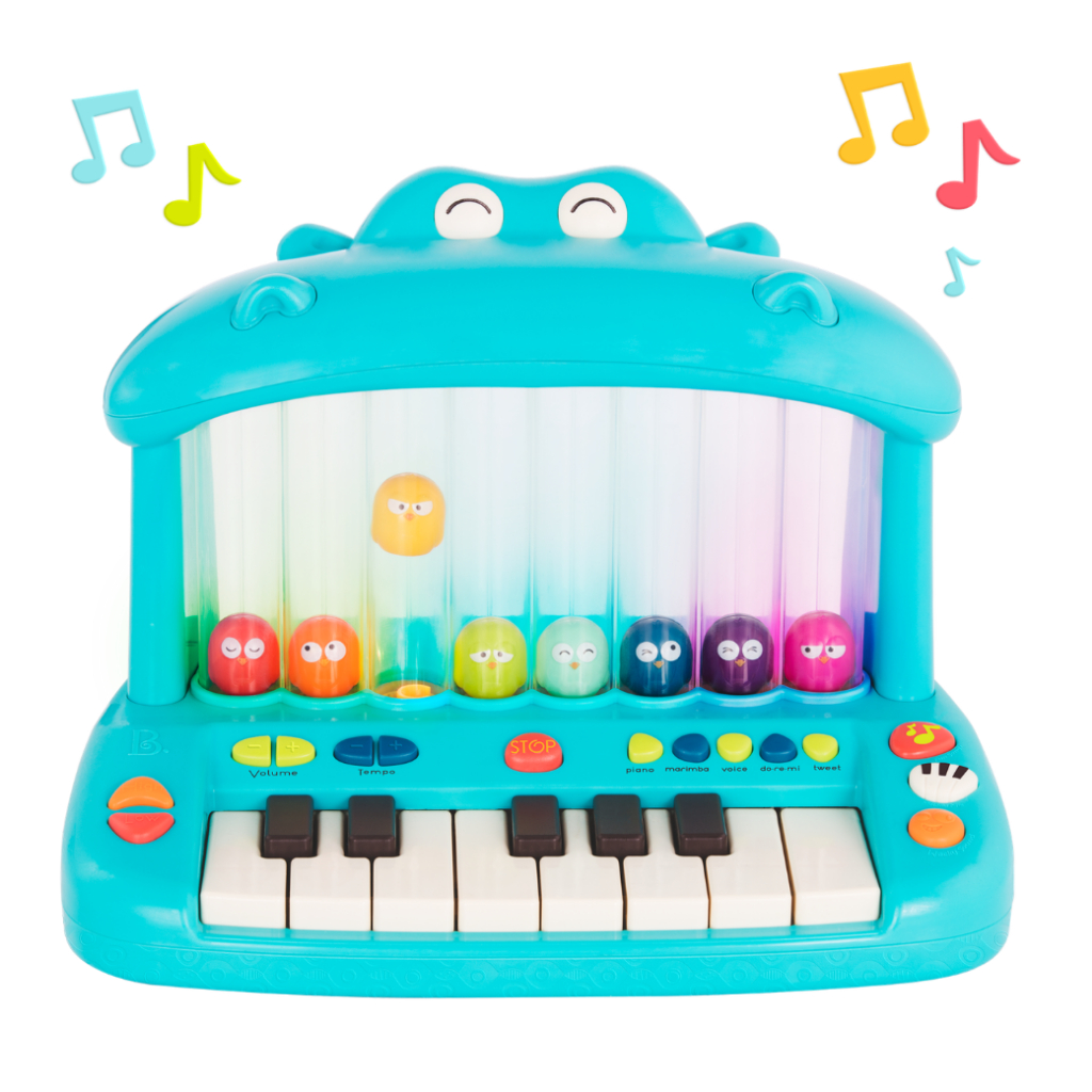 Hippo Pop Toy Keyboard เปียโนเด็ก ของเล่นดนตรีฮิปโป ลูกนกเด้ง มีไฟและเสียง เพลงเด็ก 21 เพลง สำหรับเด็ก 1 ขวบขึ้นไป
