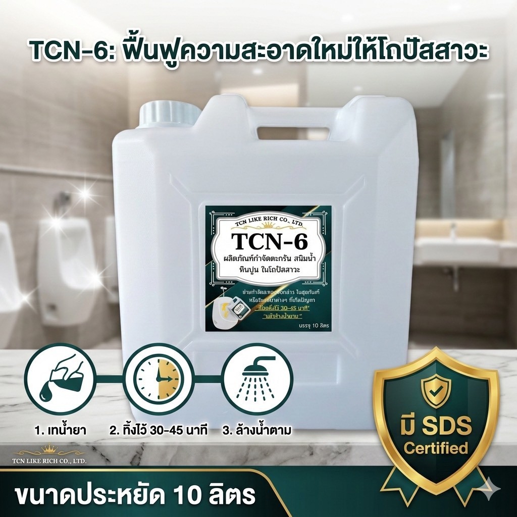 TCN6 น้ำยากำจัดตะกรัน สนิมน้ำ หินปูน โถปัสสาวะ แก้ปัญหาน้ำล้น ลดกลิ่นเหม็น ขนาด 20 ลิตร