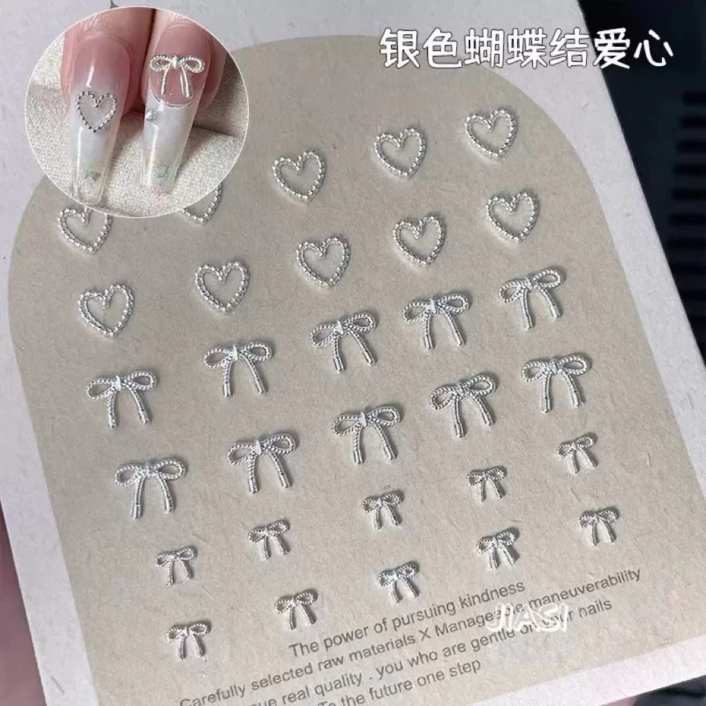 อะไหล่ติดเล็บ เครื่องประดับรูปหัวใจ โบว์ งานจริงน่ารักมาก 50ชิ้น/ห่อ สินค้าพร้อมส่ง