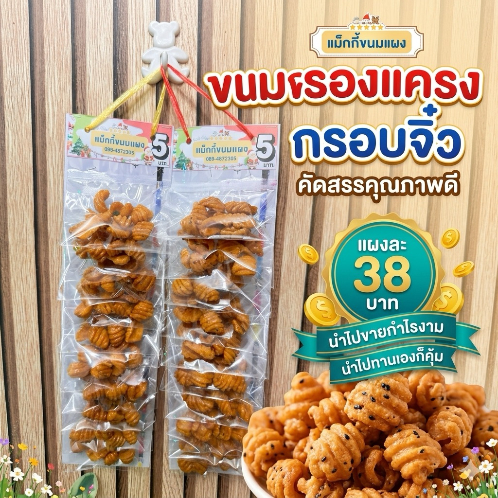 ขนมครองแครงจิ๋ว กรอบ หอมมันเนย | ขนมแผง  ขนมทานเล่น  เคี้ยวเพลิน หวานมัน อร่อยสุดคุ้ม แผง 10 ห่อ (แผงละ 38 บาท)