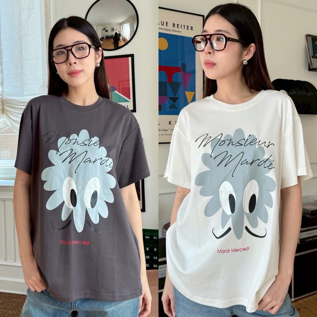 Mardi t-shirt🤍  เสื้อยืดแบรนด์ดัง ลายน้องหมาmardiแบรนด์สุดฮิต งานชนช็อปแบรนด์ดังเกาหลีเลยค่า
